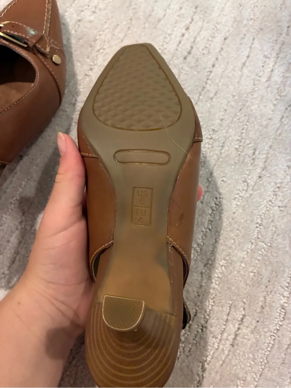 AEROSOLES Tan Leather Slingback Kitten Heel Pumps